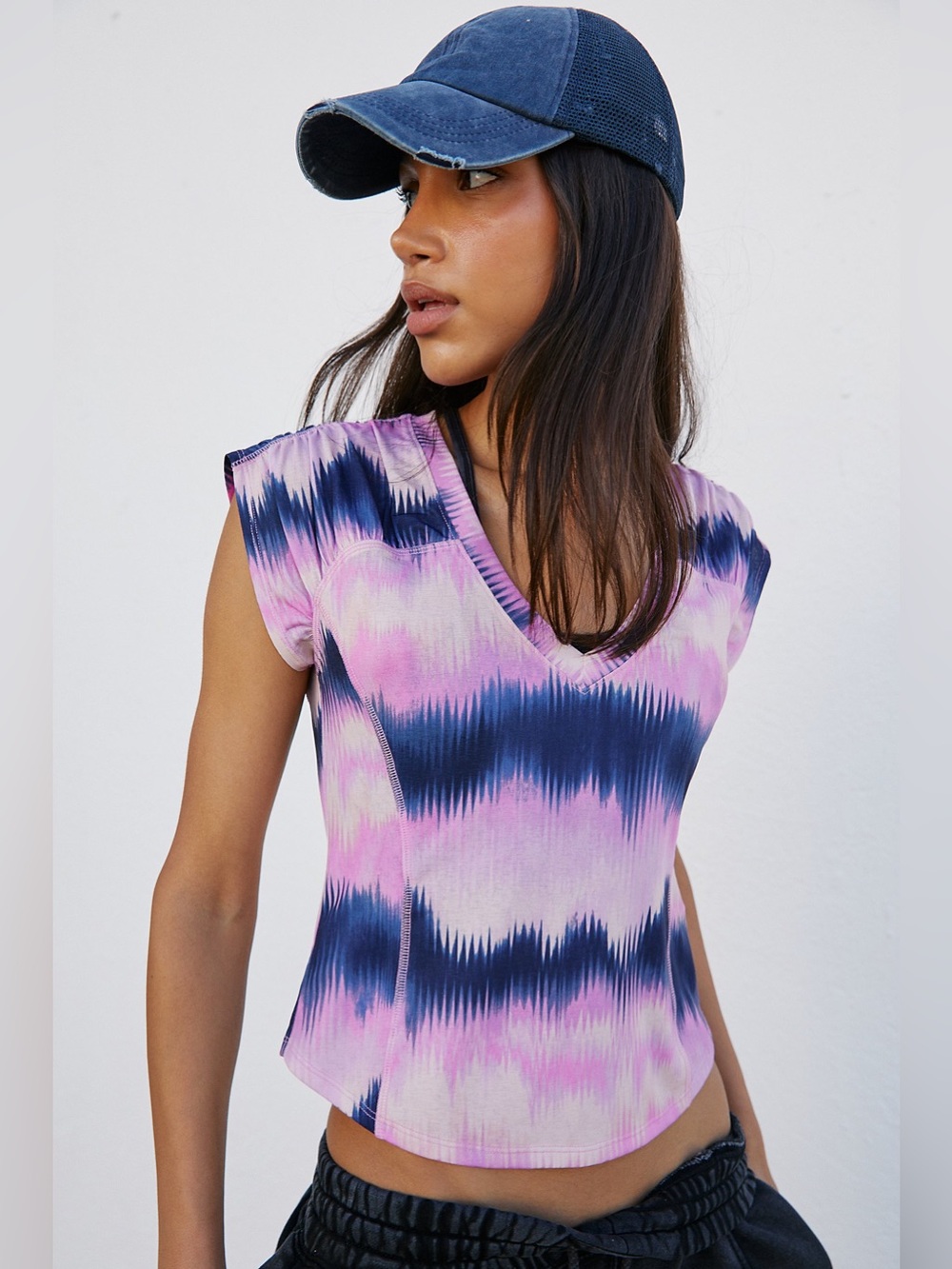 Free People FP Movement True North Tee Printed Pink Multi Athletic Shirt EUC S